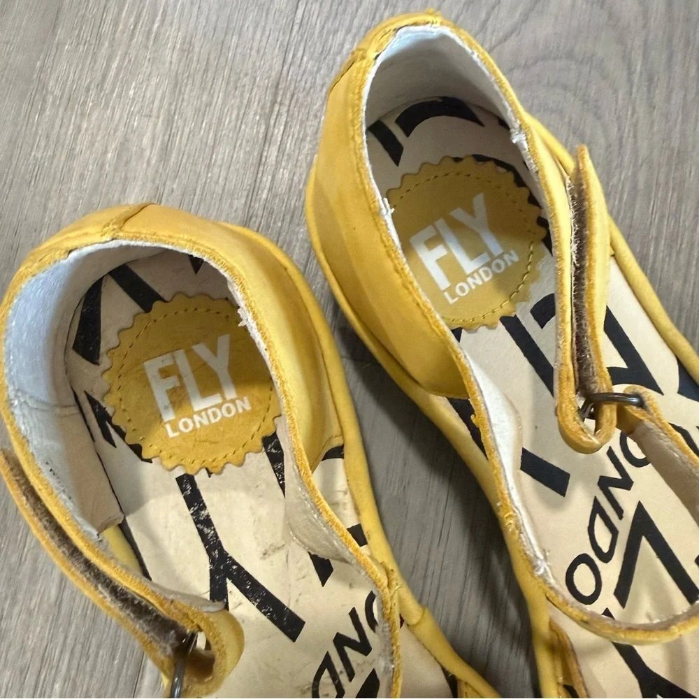Fly London Yellow Strappy Wedge Sandals 37 / 7-7.5